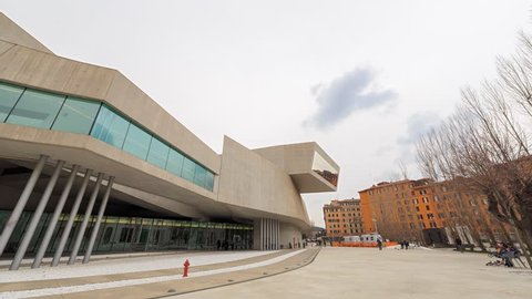 Square in front of MAXXI Rome Italy timelapse - February 21, 2015: is a national museum of contemporary art and architecture.