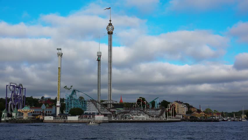 Grona Lund - amusement park in Stockholm. Sweden. Shot in 4K (ultra-high definition (UHD)).