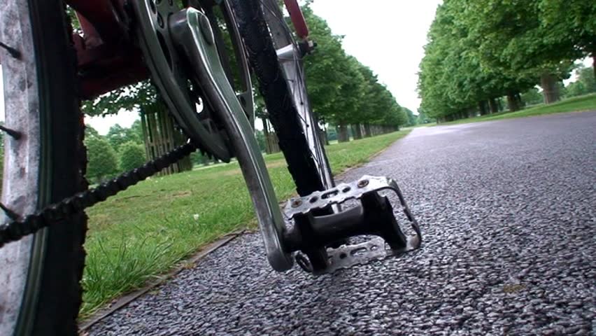 Cycling along a park path