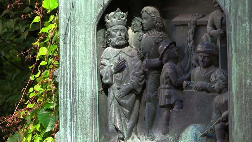 Bas-relief of the king and his subjects in Stockholm. Sweden. Shot in 4K (ultra-high definition (UHD)).