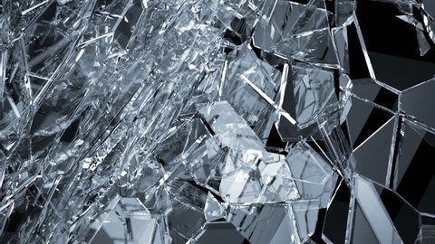 Pieces of destructed Shattered glass in slow motion. Alpha matte. 3d rendering 3d animation