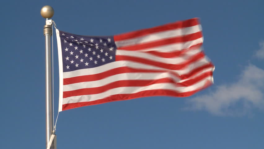 American flag flying briskly in the breeze