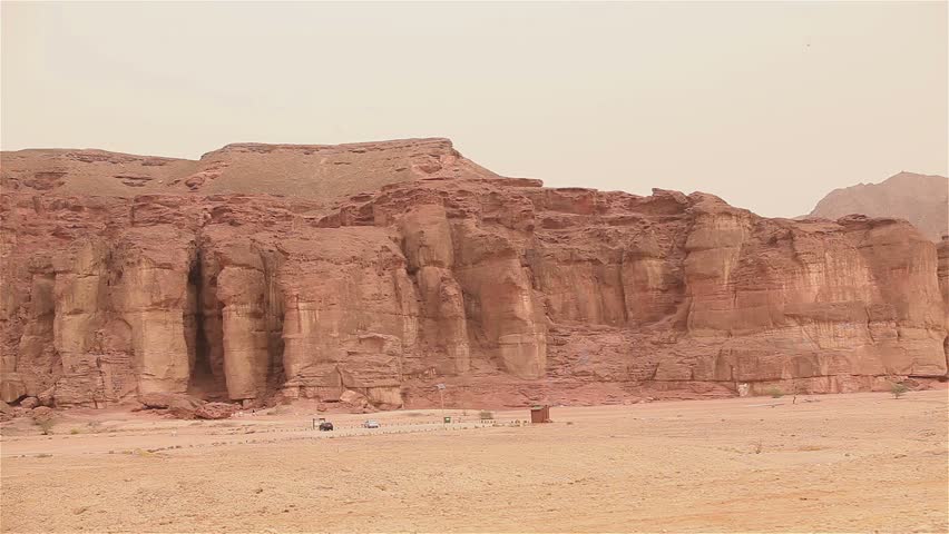 Timna Park and Solomon Pillars, Rocks in the desert, Landscape in the desert. Small rocky hills. Stone desert, red desert, sunny day, high mountains, hot, Timna Park, panorama
