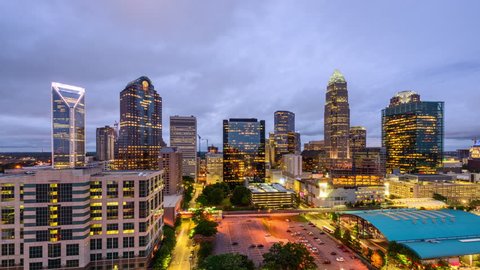 Charlotte, North Carolina, USA uptown skyline time lapse.
