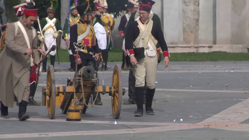 LOANO, ITALY - April 15: Reenactment of battle between French and British
