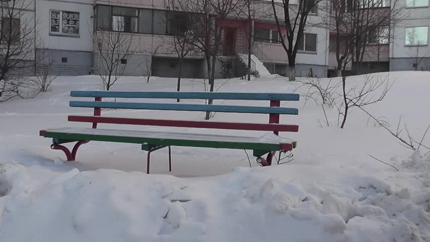 bench for rest, a lot of snow, winter landscape