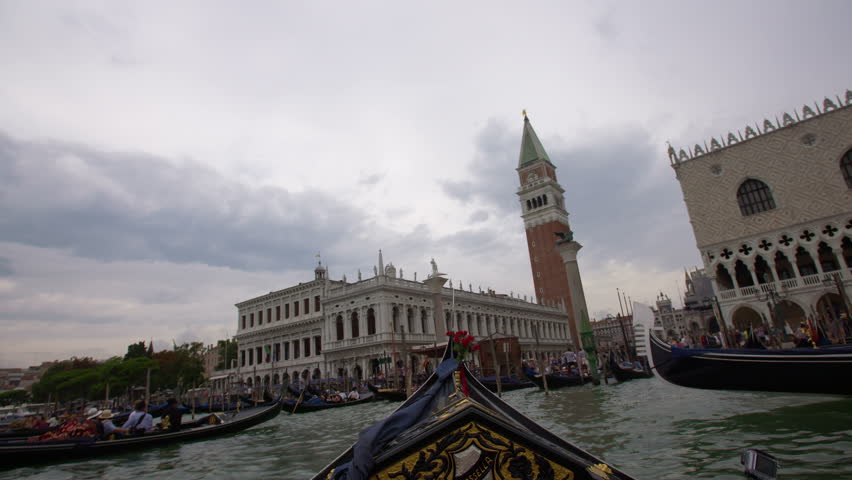 Point of view of Gondola Ride on Venice Channels. 