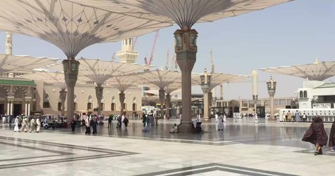 AL MADINAH, SAUDI ARABIA, september 2016, Holy area of haram of mosque Nabawi, Saudi Arabia. Medina mosque is the second holiest and most visited mosque for all Muslims