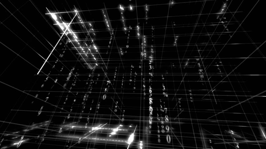 digital data - scrolling numbers and lines - black and white