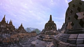 Famous Buddhist landmark in Java Indonesia - Borobudur temple. Ancient architecture video background