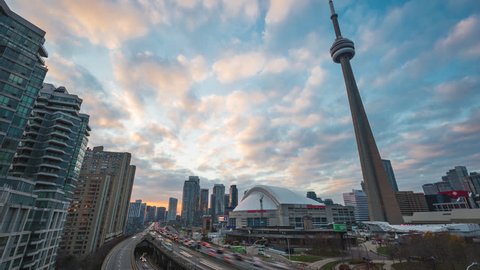 The Gardiner Expressway & the Rogers Centre at Sunset | 4K timelapse clip of Toronto's Gardiner Expressway & Rogers Centre Highway at sunset | October 10th 2016, Toronto, ON, Canada