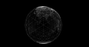 Loopable rotating 3D Earth of the points with communication network on transparent background