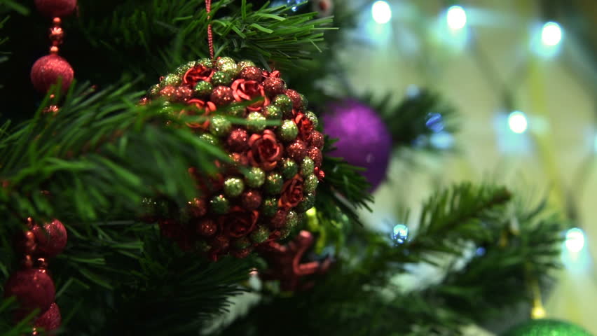 Close-up shot of Christmas tree decorated with glistening balls | Shutterstock HD Video #22145206