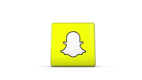 OXFORD, UK - DECEMBER 11th 2016: A 3D rendering of a spinning cube with the snapchat logo. snapchat is a popular social media application for sharing images and videos