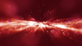Background red movement. Universe red dust with stars on black background. Motion abstract of particles. VJ Seamless loop.
