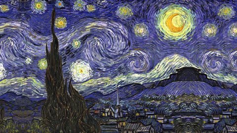 Composite animation of The Starry Night by Vincent van Gogh.