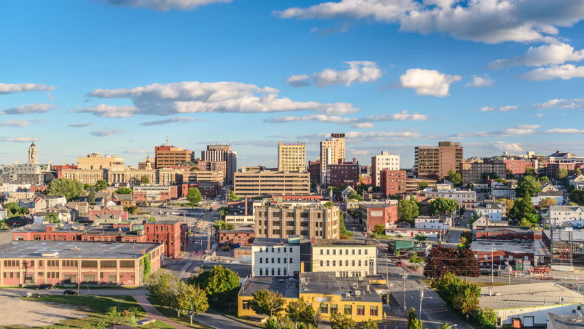Portland, Maine, USA downtown cityscape time lapse.