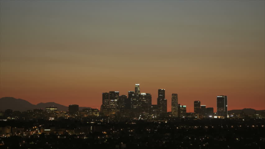 Sunrise Timelapse with heat haze of Downtown Los Angeles skyline