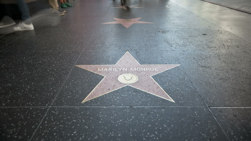 HOLLYWOOD - MARCH 2: Timelapse of Marilyn Monroe's star at the Walk of Fame on