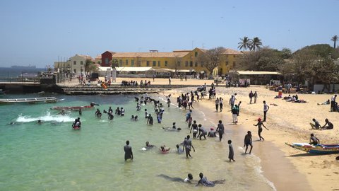 African local children in an African beach - March 2016: Gore island, Dakar, Senegal