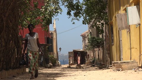 Cozy African street scene - March 2016: Gore island, Dakar, Senegal