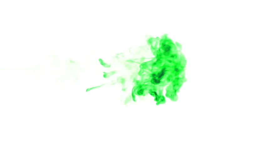 green paint dissolved in water on a white background. 3d render. voxel graphics. computer simulation 7. Ink distribution in the water