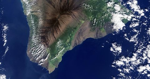High-altitude overflight aerial of the big island, Hawaii. Clip loops and is reversible. Elements of this image furnished by NASA