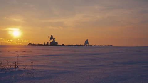 Radio telescopes at sunset