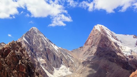 Mountain pass Chimtarga (4740 m) time lapse Fans, Tajikistan Peak Energy is 5105 m left and the Chimtarga peak 5489 m on the right.
