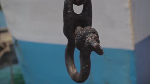 rusty shackles, carabiner to the rope and chains, fasteners safety