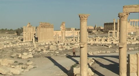 Palmyra, Syria, May 14.2016: Ruined City, recently released by terrorists, many monuments destroyed by militants, residents of Palmyra killed, the city abandoned by people. In Syria, there is a war.
