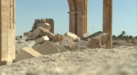 Palmyra, Syria, May 14.2016: Ruined City, recently released by terrorists, many monuments destroyed by militants, residents of Palmyra killed, the city abandoned by people. In Syria, there is a war.
