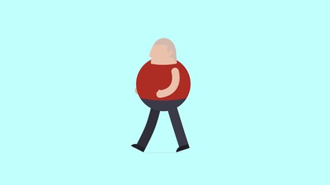Flat Style Animated Fat Man Cartoon Character Running On A Blue Background