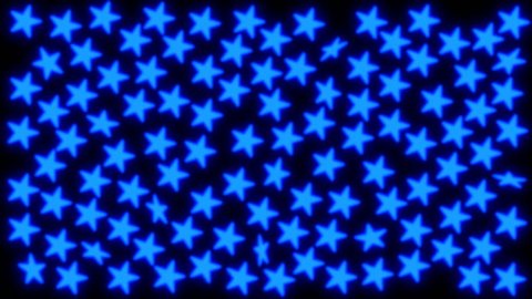 Animated spinning blue glowing stars against black background.