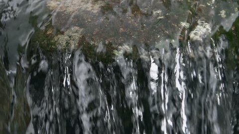 Water flows over rocks in a stream 