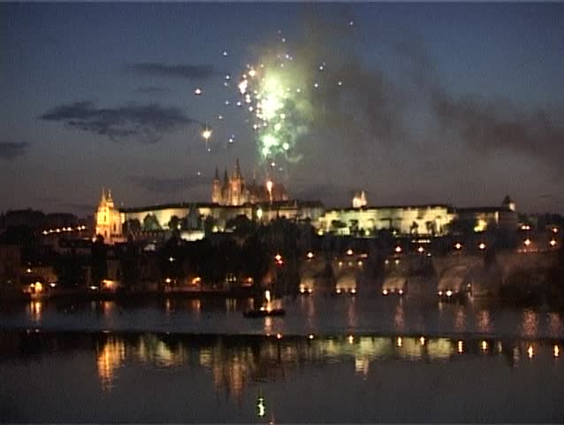 Fireworks in Prague with castle on the background.