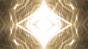 VJ Fractal gold kaleidoscopic background.Background motion with fractal design on black background. Disco spectrum lights concert spot bulb. Light Tunnel. Seamless loop.