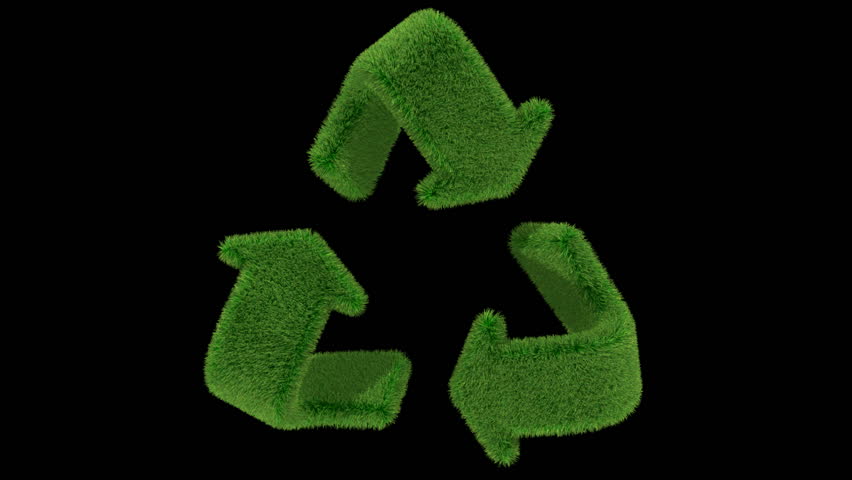 Recycle symbol made of grass looping with matte