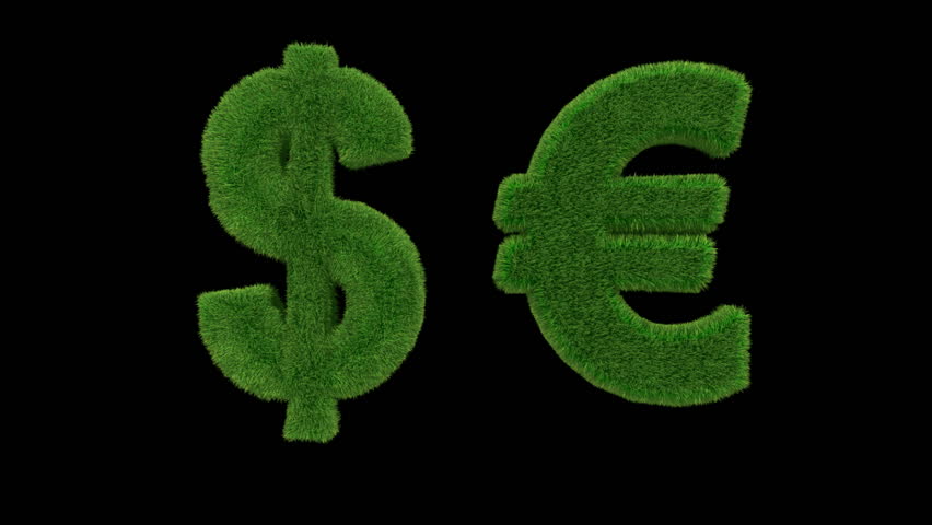 Currency symbol made of grass looping with matte