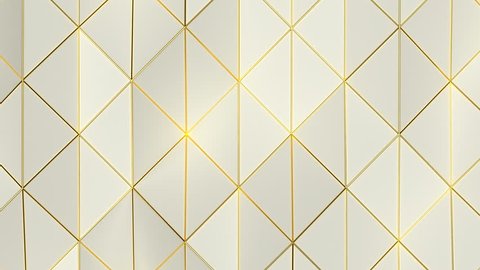 Geometric Triangle Wall Loop 1A: abstract background low poly waving triangles surface with shiny yellow gold edge accents, 4K FullHD, seamless loop.
