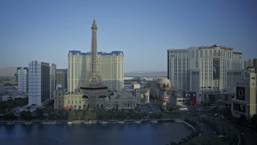 LAS VEGAS - MARCH 1: Timelapse of the sunset at Las Vegas strip and Watershow on