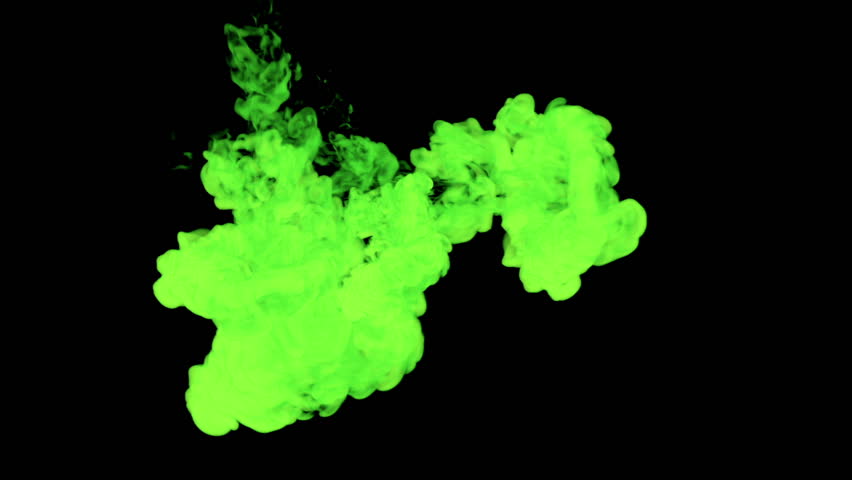 green paint dissolved in water on a black background. 3d render. voxel graphics. computer simulation 4....stylized ink