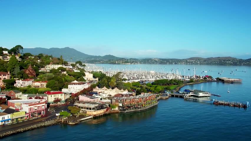 Aerial view of San Francisco hillside houses by ocean 4