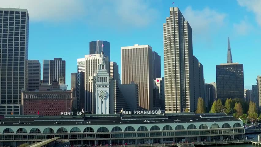 Aerial view of Port of San Francisco sign and skyline 5
