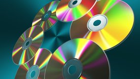 Rotating CD-DVD Discs Over Blue Background. 4K. 3840x2160. Seamless Looped. 3D Animation.