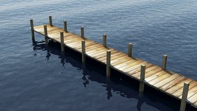 4K Animation of Camera Flies over Wooden Pier in the Sea with Waves. Ultra HD 3840x2160 Video Clip