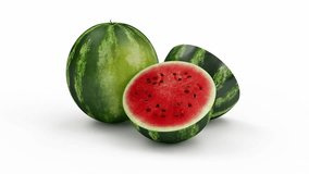 Seamless Looping Animation of Sliced Watermelon on white background. 4K Ultra HD 3840x2160 Video Clip