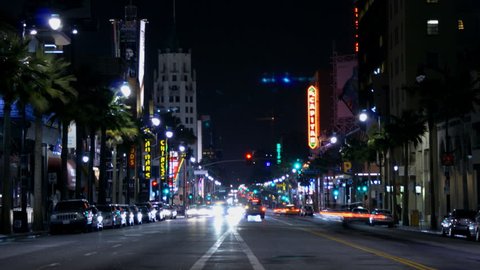 Los Angeles - Circa 2010. El Capitan in 2010. Timelapse of El Capitan Theatre traffic, Hollywood Boulevard, Los Angeles, California.