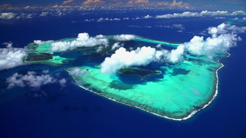 Aerial Bora Bora French Polynesia Atoll Tahitian Pacific Ocean Resort Vaitape Luxury reef bay Horizon Tropical Overwater Bungalow travel tourism Honeymoon Island