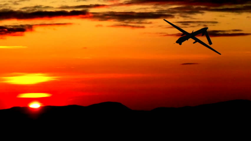 A Predator drone flying at Dawn.